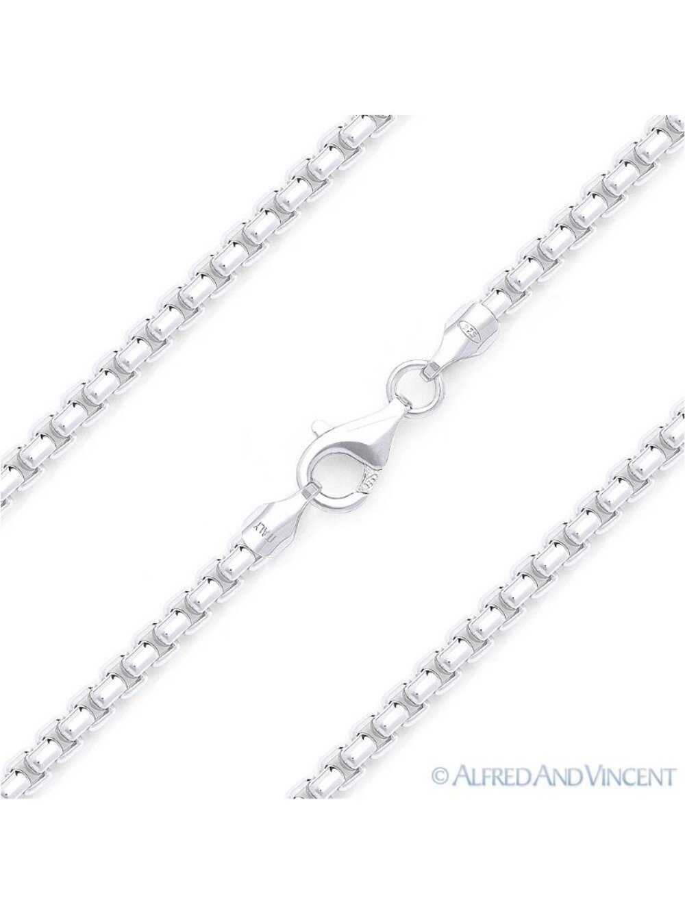 2mm Rounded Mirror-Box Link Italian Chain Necklace in .925 Sterling Silver 22"